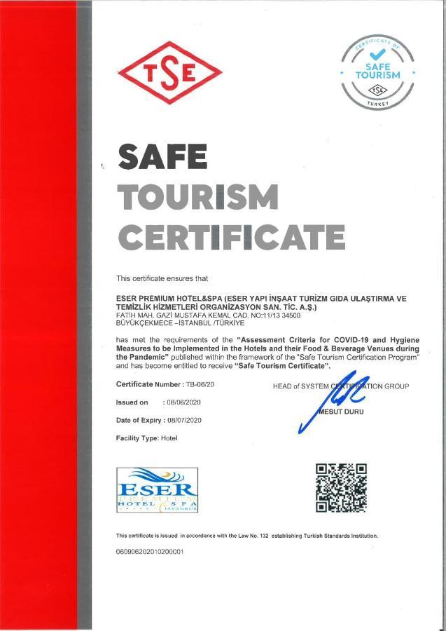 Eser Premium Hotel & Spa Büyükçekmece Kültér fotó Safe Tourism Certificate